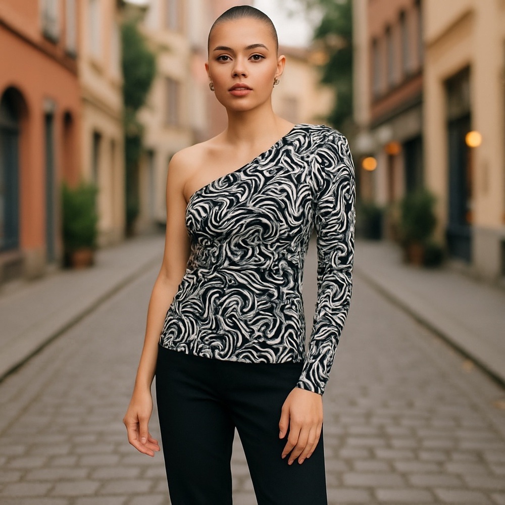 NWT Rue21 Elegant Black and White One-Shoulder Top